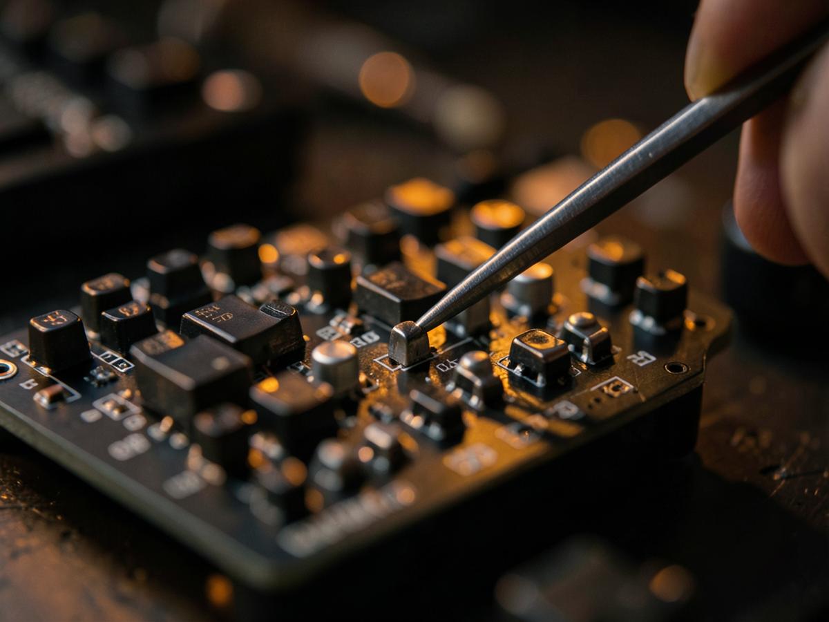 Mechanical switches being installed on a hotswap keyboard PCB